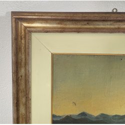 DIPINTO OLIO Carlo Monti VEDUTA PAESAGGIO LACUSTRE LAGO MAGGIORE MONTAGNE