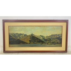 DIPINTO OLIO Carlo Monti VEDUTA PAESAGGIO LACUSTRE LAGO MAGGIORE MONTAGNE