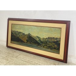 DIPINTO OLIO Carlo Monti VEDUTA PAESAGGIO LACUSTRE LAGO MAGGIORE MONTAGNE
