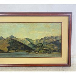 DIPINTO OLIO Carlo Monti VEDUTA PAESAGGIO LACUSTRE LAGO MAGGIORE MONTAGNE