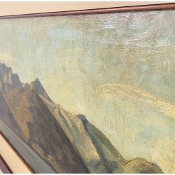 DIPINTO OLIO Carlo Monti VEDUTA PAESAGGIO LACUSTRE LAGO MAGGIORE MONTAGNE