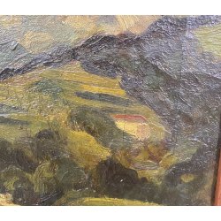 DIPINTO OLIO Carlo Monti VEDUTA PAESAGGIO LACUSTRE LAGO MAGGIORE MONTAGNE