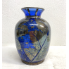 VASO VETRO BLU COBALTO DECORO ARGENTO FOGLIATO SILVER OVERLAY ART DECO' '900