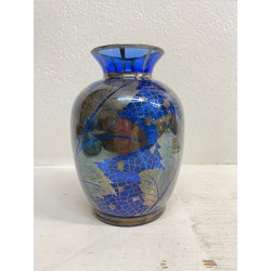 VASO VETRO BLU COBALTO DECORO ARGENTO FOGLIATO SILVER OVERLAY ART DECO' '900