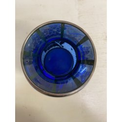 VASO VETRO BLU COBALTO DECORO ARGENTO FOGLIATO SILVER OVERLAY ART DECO' '900