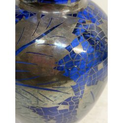 VASO VETRO BLU COBALTO DECORO ARGENTO FOGLIATO SILVER OVERLAY ART DECO' '900