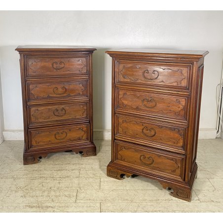 ANTICA COPPIA CASSETTIERA CANTERANO LEGNO NOCE 1800 COMO CREDENZA COMODINO EPOCA