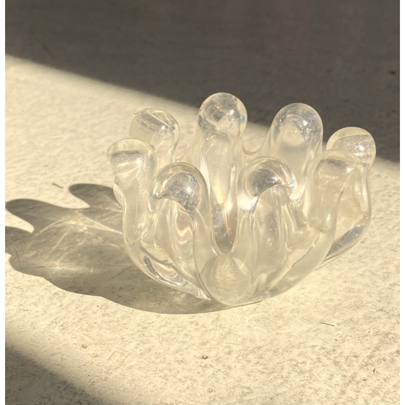POSACENERE da MANO VETRO MURANO Ercole Barovier IRIDATO COSTOLATO ø 8cm ANNI '40