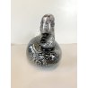 SCULTURA ANATRA PAPERA VETRO MURANO SOMMERSO NERO FOGLIA ARGENTO 32x15 cm/h '60