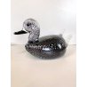 SCULTURA ANATRA PAPERA VETRO MURANO SOMMERSO NERO FOGLIA ARGENTO 32x15 cm/h '60