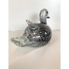 SCULTURA ANATRA PAPERA VETRO MURANO SOMMERSO NERO FOGLIA ARGENTO 32x15 cm/h '60