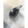SCULTURA ANATRA PAPERA VETRO MURANO SOMMERSO NERO FOGLIA ARGENTO 32x15 cm/h '60