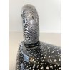 SCULTURA ANATRA PAPERA VETRO MURANO SOMMERSO NERO FOGLIA ARGENTO 32x15 cm/h '60