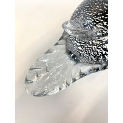 SCULTURA ANATRA PAPERA VETRO MURANO SOMMERSO NERO FOGLIA ARGENTO 32x15 cm/h '60