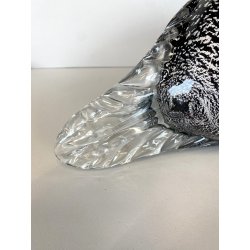SCULTURA ANATRA PAPERA VETRO MURANO SOMMERSO NERO FOGLIA ARGENTO 32x15 cm/h '60