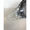 SCULTURA ANATRA PAPERA VETRO MURANO SOMMERSO NERO FOGLIA ARGENTO 32x15 cm/h '60