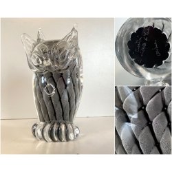 SCULTURA FIGURA CIVETTA GUFO OWL V. Nason VETRO SOMMERSO MURANO 16 cm/h '70