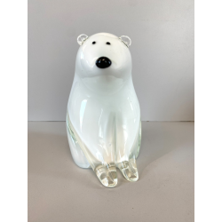 RARA SCULTURA ORSO POLARE La Murrina VETRO MURANO PIENO BIANCO h18cm FIRMATO '70
