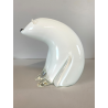 RARA SCULTURA ORSO POLARE La Murrina VETRO MURANO PIENO BIANCO h18cm FIRMATO '70