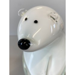 RARA SCULTURA ORSO POLARE La Murrina VETRO MURANO PIENO BIANCO h18cm FIRMATO '70