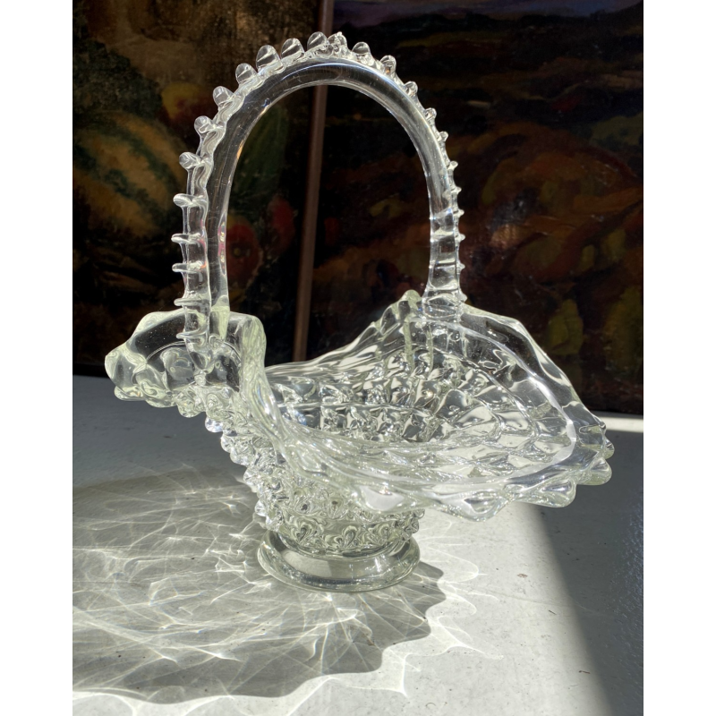 VASO CENTROTAVOLA CESTINO VETRO MURANO Barovier&Toso ROSTRATO SOFFIATO h25cm '50