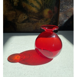 VASO VETRO MURANO SOFFIATO ROSSO RUBINO DESIGN Marcello Furlan '90 FIRMATO h13cm