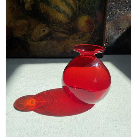 VASO VETRO MURANO SOFFIATO ROSSO RUBINO DESIGN Marcello Furlan '90 FIRMATO h13cm