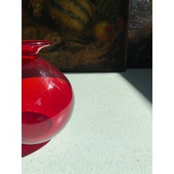 VASO VETRO MURANO SOFFIATO ROSSO RUBINO DESIGN Marcello Furlan '90 FIRMATO h13cm