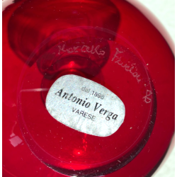 VASO VETRO MURANO SOFFIATO ROSSO RUBINO DESIGN Marcello Furlan '90 FIRMATO h13cm