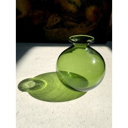 VASO VETRO MURANO SOFFIATO VERDE DESIGN Marcello Furlan '88 FIRMATO H/13cm c.a