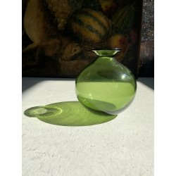 VASO VETRO MURANO SOFFIATO VERDE DESIGN Marcello Furlan '88 FIRMATO H/13cm c.a