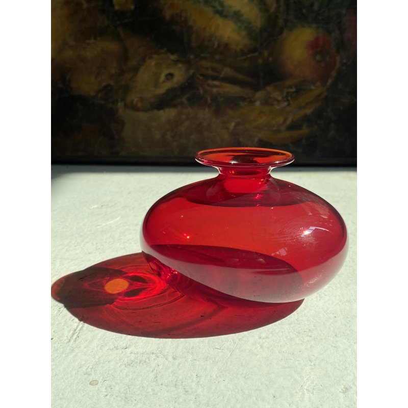 VASO VETRO MURANO SOFFIATO ROSSO RUBINO DESIGN Marcello Furlan '90 FIRMATO H9cm