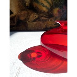 VASO VETRO MURANO SOFFIATO ROSSO RUBINO DESIGN Marcello Furlan '90 FIRMATO H9cm