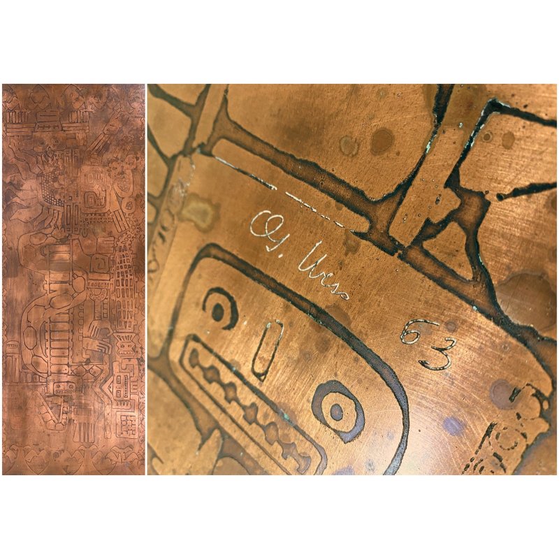 LASTRA RAME G Urso 63 PANNELLO INCISIONE FIGURE ANTROPOMORFE BRUTALISMO 120x57cm
