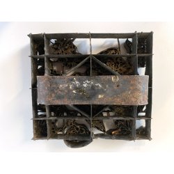 ANTICO TIMBRO TESSILE BLOCCO STAMPA RAME TAMPONE INCHIOSTRO GALLO 19x17cm '900