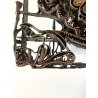 ANTICO TIMBRO TESSILE BLOCCO STAMPA RAME TAMPONE INCHIOSTRO GALLO 19x17cm '900