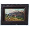 ANTICO QUADRO FIRMATO LA DIPINTO OLIO TAVOLA CORNICE GUILLOCHE BAITE MONTAGNA