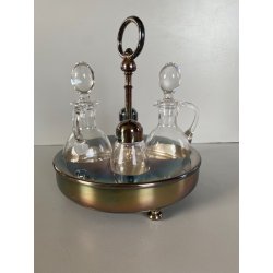 VINTAGE SET CONDIMENTO OLIERA Christfle FLEURON METALLO ARGENTATO CRISTALLO '70
