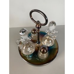 VINTAGE SET CONDIMENTO OLIERA Christfle FLEURON METALLO ARGENTATO CRISTALLO '70