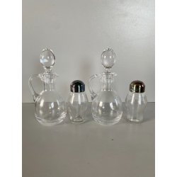 VINTAGE SET CONDIMENTO OLIERA Christfle FLEURON METALLO ARGENTATO CRISTALLO '70