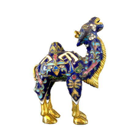 FIGURA CAMMELLO CLOISONNé CINESE OTTONE SMALTO BLU ORO VINTAGE ENAMEL CAMEL '900