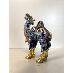 FIGURA CAMMELLO CLOISONNé CINESE OTTONE SMALTO BLU ORO VINTAGE ENAMEL CAMEL '900