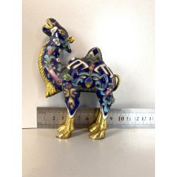 FIGURA CAMMELLO CLOISONNé CINESE OTTONE SMALTO BLU ORO VINTAGE ENAMEL CAMEL '900