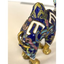 FIGURA CAMMELLO CLOISONNé CINESE OTTONE SMALTO BLU ORO VINTAGE ENAMEL CAMEL '900