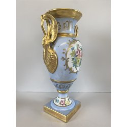 VASO PORCELLANA AZZURRA ORO Limoges FRANCE DECORO BOUQUET FIORI DIPINTO A MANO