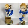 SCULTURA CERAMICA SMALTO POLICROMO COLAGGIO BIMBA COLPO DI VENTO ART DECò