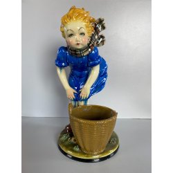 SCULTURA CERAMICA SMALTO POLICROMO COLAGGIO BIMBA COLPO DI VENTO ART DECò