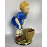 SCULTURA CERAMICA SMALTO POLICROMO COLAGGIO BIMBA COLPO DI VENTO ART DECò
