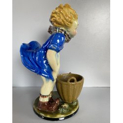 SCULTURA CERAMICA SMALTO POLICROMO COLAGGIO BIMBA COLPO DI VENTO ART DECò