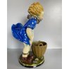 SCULTURA CERAMICA SMALTO POLICROMO COLAGGIO BIMBA COLPO DI VENTO ART DECò